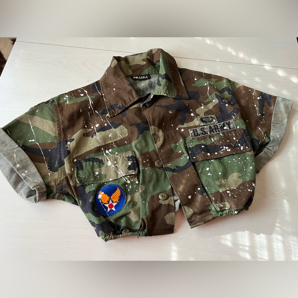 Sojara Camouflage Jacket shirt with GG Patches military influence